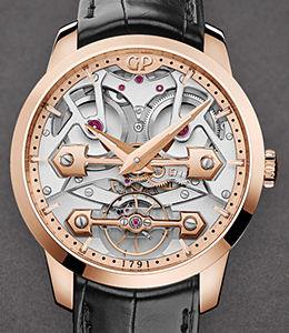 Classic Bridges 40mm in Rose Gold on Black Crocodile Leather Strap with Silver Dial