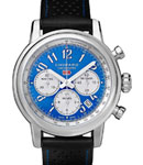 Mille Miglia Chronograph in Steel On Black Leather Strap with Blue Dial