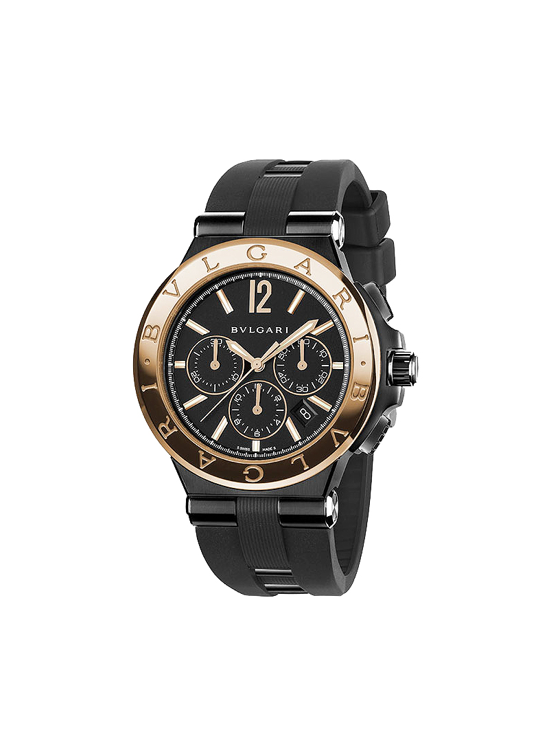 Bvlgari Diagono 42mm Chronograph in Black Steel with Rose Gold Bezel