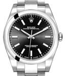 Oyster Perpetual 39mm in Steel with Smooth Bezel on Oyster Bracelet with Black Index Dial