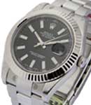Datejust II 41mm in Steel with White Gold Fluted Bezel on Oyter Bracelet with Black Stick Dial