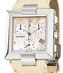 La Scala Square Chronograph in Steel on Beige Alligator Leather Strap with Mother of Pearl Diamond Dial
