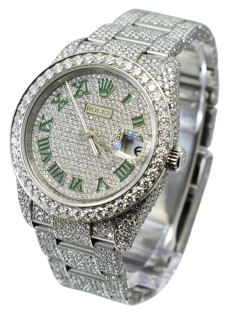 Pre-Owned Rolex Date with Full Pave Diamonds Installed