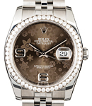 Datejust 36mm in Steel with Diamond Bezel on Jubilee Bracelet with Brown Floral Dial