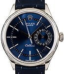 Cellini 50519 in White Gold on Strap with Blue Guilloche Stick Dial
