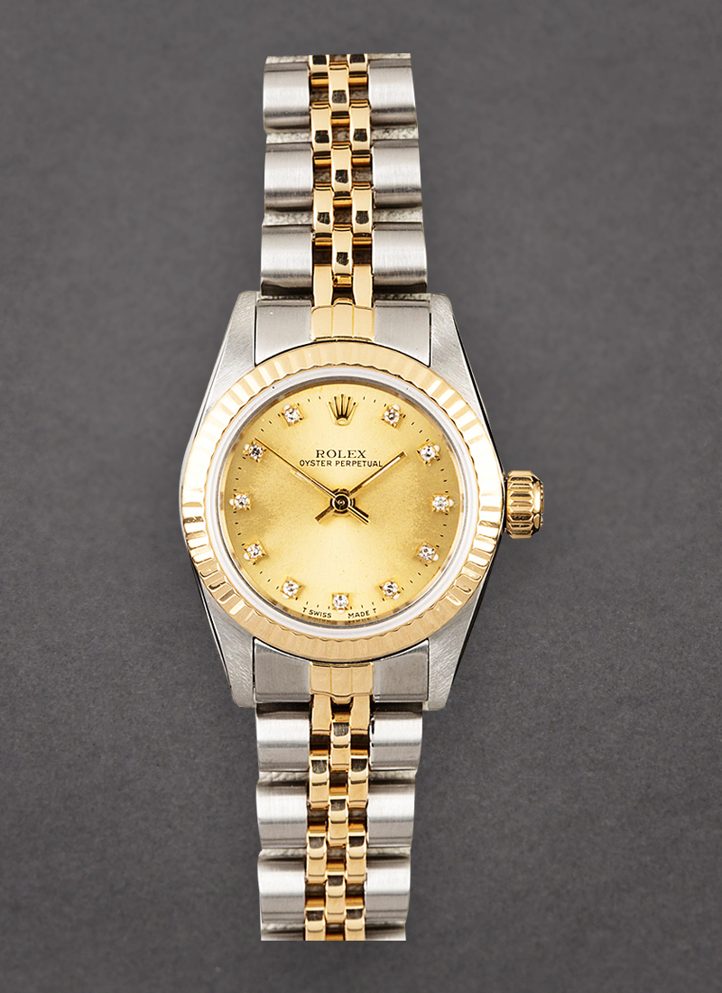 Pre-Owned Rolex Ladies Oyster Perpetual 24mm in Steel with YG Fluted Bezel