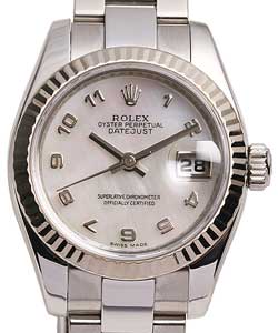Datejust Ladies 26mm in Steel with White Gold Bezel on Oyster Bracelet with White MOP Arabic Dial