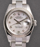 Datejust Ladies 26mm in Steel with White Gold Bezel on Oyster Bracelet with White MOP Arabic Dial