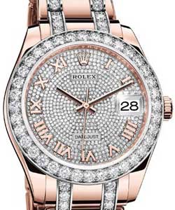 Pearlmaster 39mm in Rose Gold with Diamond Bezel on Pearlmaster Diamond Bracelet with Pave Roman Diamond Dial