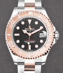 Yacht-Master 37mm in Steel and Rose Gold Bezel on Oyster Bracelet with Black Dial