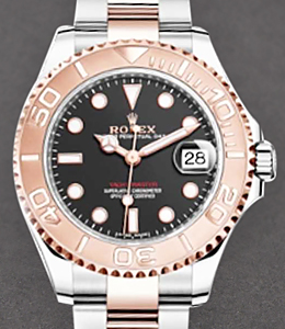 Yacht-Master 37mm in Steel and Rose Gold Bezel on Oyster Bracelet with Black Dial