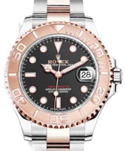 Yacht-Master 37mm in Steel and Rose Gold Bezel on Oyster Bracelet with Black Dial