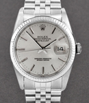 Datejust 36mm in Steel with White Gold Fluted Bezel on Jubilee Bracelet with Silver Stick Dial