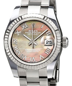 Datejust 26mm Lady's in Steel with Fluted Bezel on Oyster Bracelet with Black MOP Roman Dial