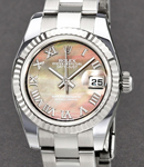 Datejust 26mm Lady's in Steel with Fluted Bezel on Oyster Bracelet with Black MOP Roman Dial