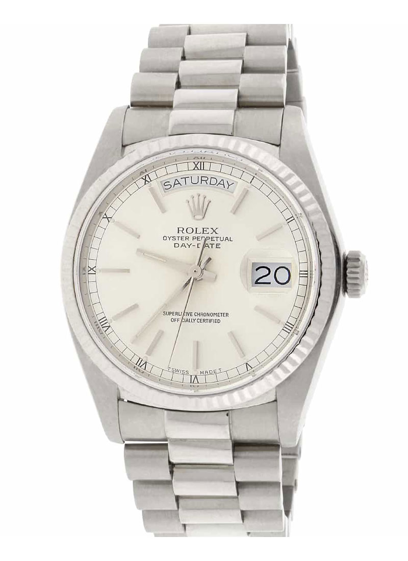 Pre-Owned Rolex DayDate President 36mm in White Gold with Fluted Bezel