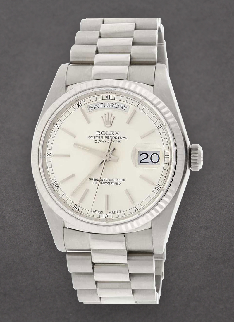 Pre-Owned Rolex DayDate President 36mm in White Gold with Fluted Bezel