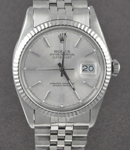 Datejust 36mm in Steel with White Gold Fluted Bezel on Jubilee Bracelet with Silver Stick Dial