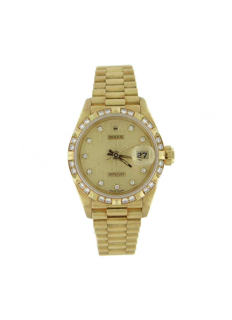 Pre-Owned Rolex Datejust President in Yellow Gold with Diamond Pyramid Bezel
