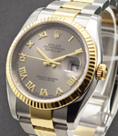 Datejust 36mm in Steel with Yellow Gold Fluted Bezel on Oyster Bracelet with Silver Roman Dial