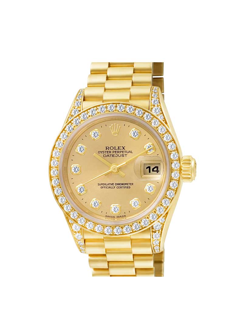 Pre-Owned Rolex President Ladies in Yellow Gold with Diamond Bezel and Lugs