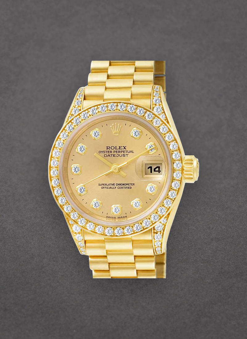 Pre-Owned Rolex President Ladies in Yellow Gold with Diamond Bezel and Lugs