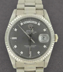 President 36mm in White Gold Fluted Bezel on President Bracelet with Grey Diamond Dial