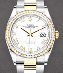 Datejust 36mm in Steel with Yellow Gold Diamond Bezel on Oyster Bracelet with White Roman Dial