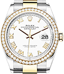 Datejust 36mm in Steel with Yellow Gold Diamond Bezel on Oyster Bracelet with White Roman Dial