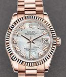 Mid Size President 178275 in Rose Gold with Fluted Bezel on President Bracelet with MOP Roman Dial