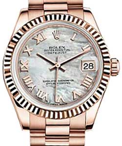 Mid Size President 178275 in Rose Gold with Fluted Bezel on President Bracelet with MOP Roman Dial