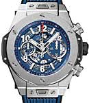 Big Bang Unico 45mm Automatic in Titanium on Black and Blue Structured Lined Rubber Strap with Mat Blue Skeleton Dial