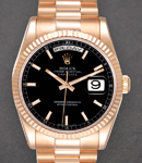 President 36mm in Rose Gold with Fluted Bezel on President Bracelet with Black Stick Dial