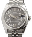 Mid Size Datejust in Steel with Smooth Bezel on Jubilee Bracelet with Rhodium Floral Dial