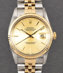 2-Tone Datejust 36mm with Yellow Gold Fluted Bezel on Jubilee Bracelet with Champagne Tapestry Stick Dial