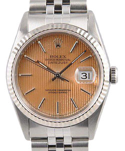 Datejust 36mm with White Gold Fluted Bezel  on Jubilee Bracelet with Salmon Tapestry Stick Dial