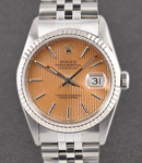 Datejust 36mm with White Gold Fluted Bezel  on Jubilee Bracelet with Salmon Tapestry Stick Dial