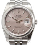 Datejust 36mm in Steel with Smooth Bezel on Jubilee Bracelet with Pink Stick Dial