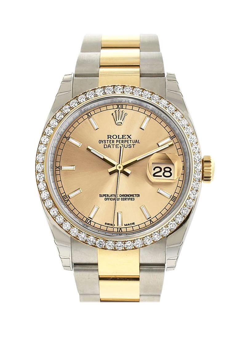Pre-Owned Rolex Datejust 2-Tone 36mm in Steel with Yellow Gold Diamond Bezel