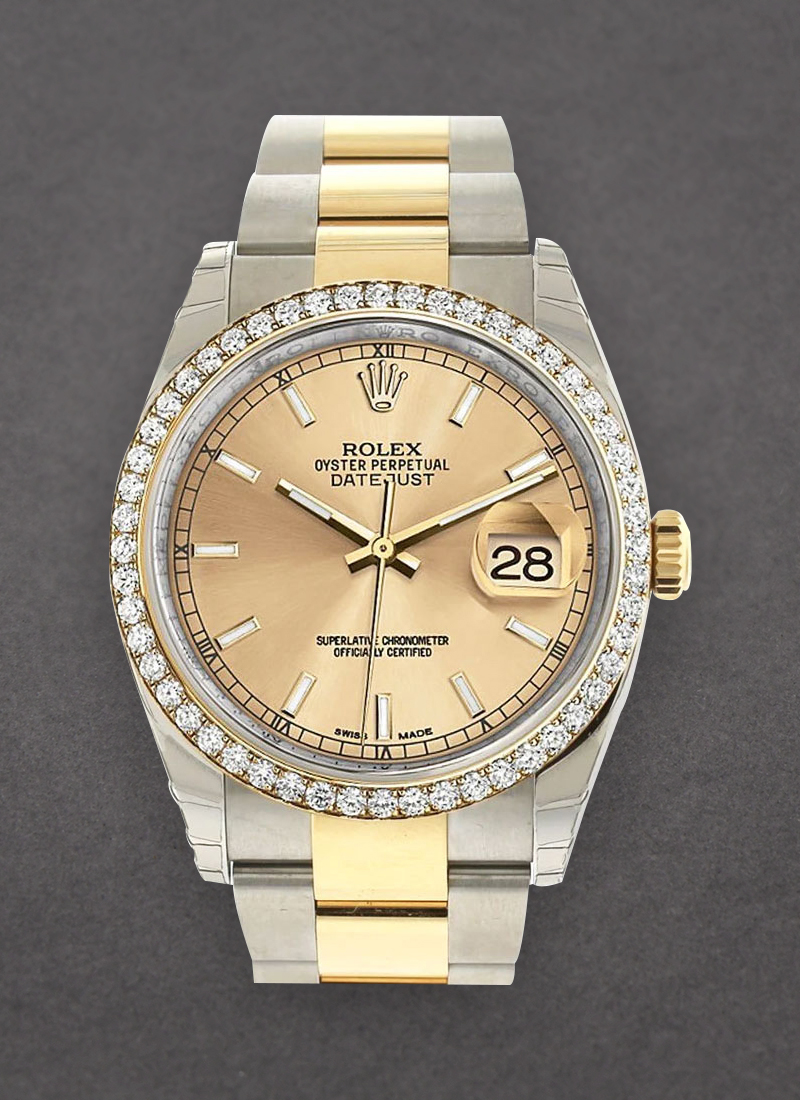 Pre-Owned Rolex Datejust 2-Tone 36mm in Steel with Yellow Gold Diamond Bezel