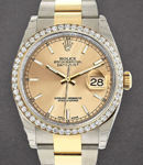 Datejust 2-Tone 36mm in Steel with Yellow Gold Diamond Bezel on Oyster Bracelet with Champagne Stick Dial