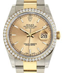 Datejust 2-Tone 36mm in Steel with Yellow Gold Diamond Bezel on Oyster Bracelet with Champagne Stick Dial