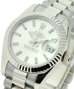 Ladies President in White Gold with Fluted Bezel on White Gold President Bracelet with Silver Stick Dial