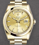 President 36mm in Yellow Gold with Smooth Bezel on President Bracelet with Champagne Stick Dial