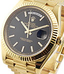 President Day Date 40mm in Yellow Gold with Fluted Bezel     on President Bracelet with Black Stick Dial