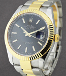 2-Tone Datejust || 41mm with Fluted Bezel on Oyster Bracelet with Black Stick Dial with Luminous Index Markers