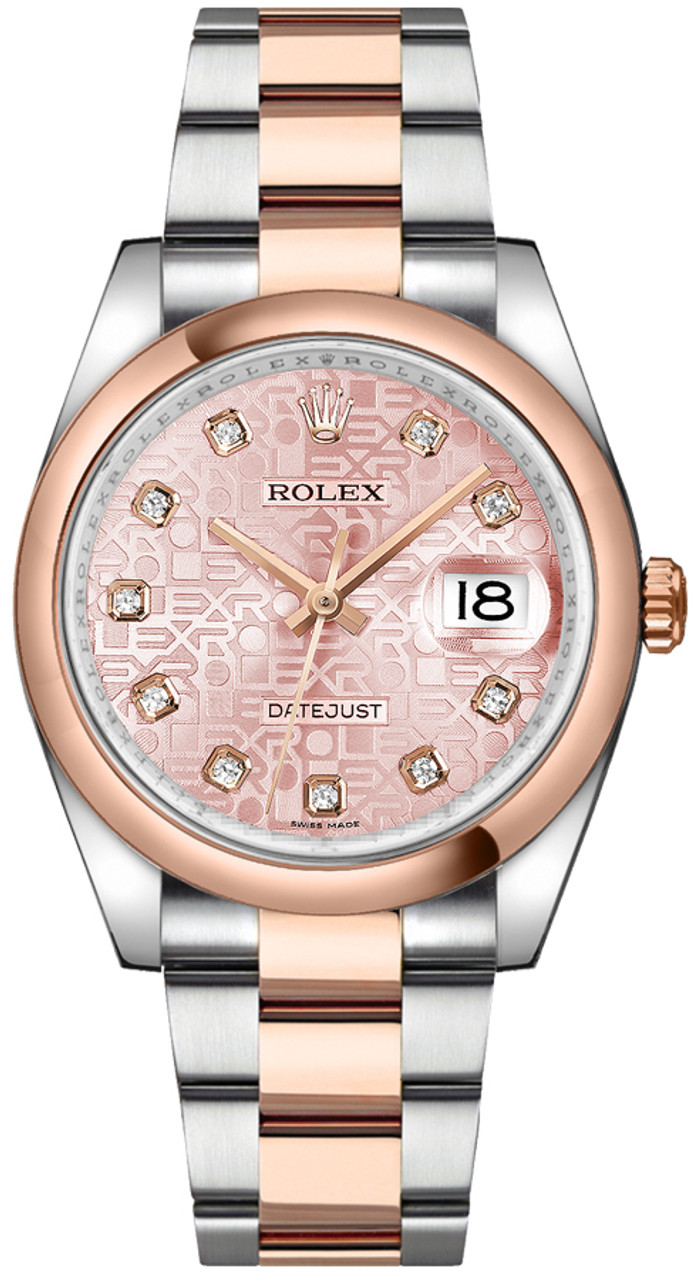 Datejust 36mm in Steel with Rose Gold Smooth Bezel on Oyster Bracelet with Pink Jubilee Diamond Dial