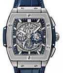 Spirit of Big Bang in Satin Finished Titanium On Blue Alligator Leather Strap with Skeleton Dial