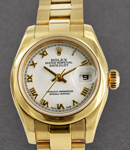 Ladies Datejust 26mm in Yellow Gold with Smooth Bezel on Oyster Bracelet with White Roman Dial