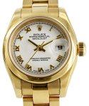 Ladies Datejust 26mm in Yellow Gold with Smooth Bezel on Oyster Bracelet with White Roman Dial